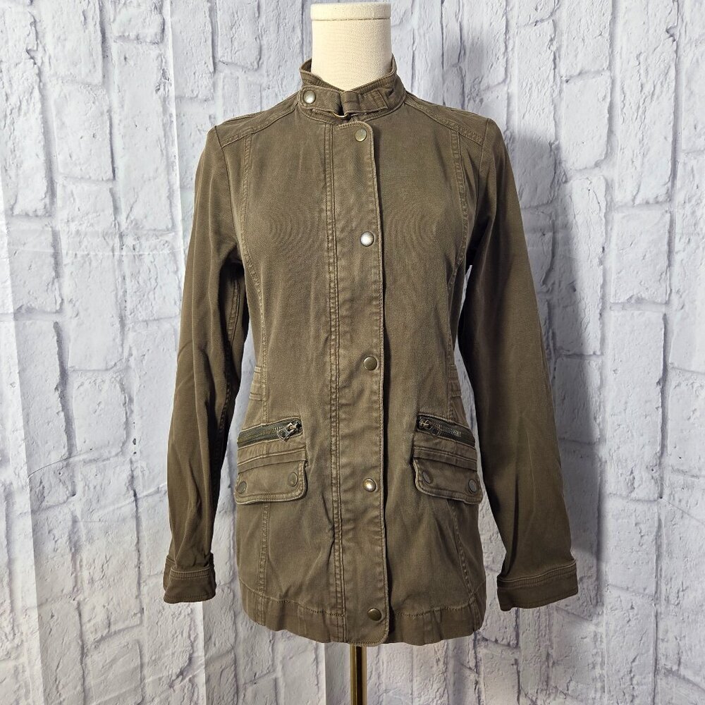 Lucky Brand Small Dark Olive Green Full Zip Canvas Military Style Utility Jacket